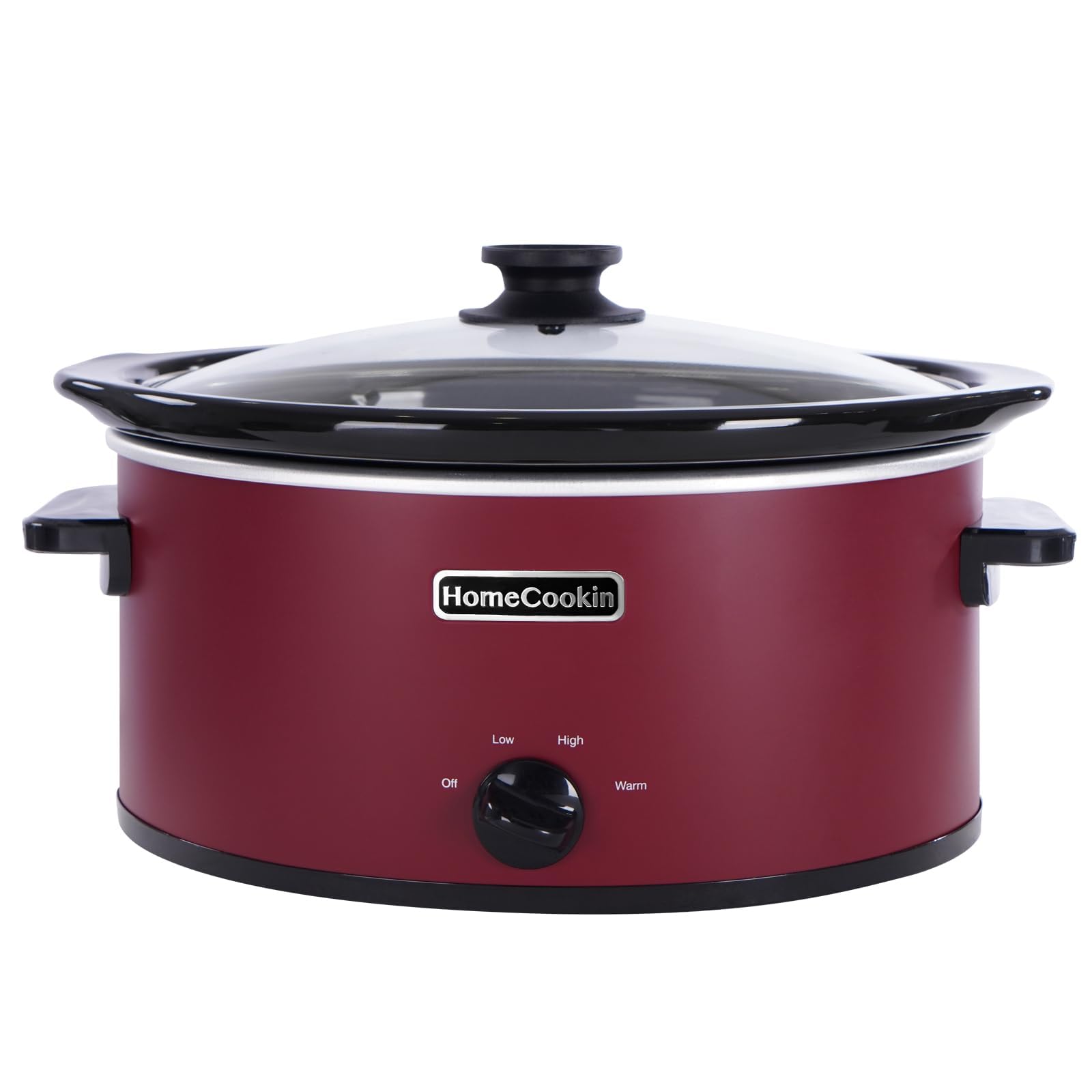 HOMECOOKIN olla lenta 8 cuartos oval rojo con tapa de cristal para servir porciones grandes.