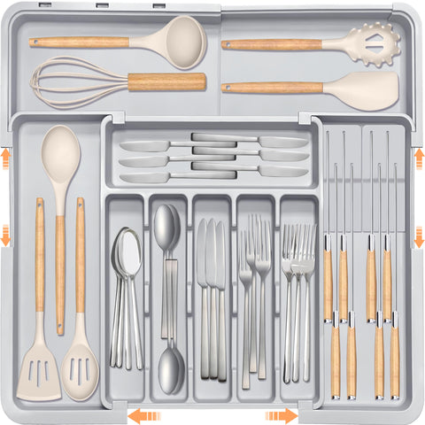 Homecor organizador de cubiertos ajustable para cajón, optimiza espacio y orden.