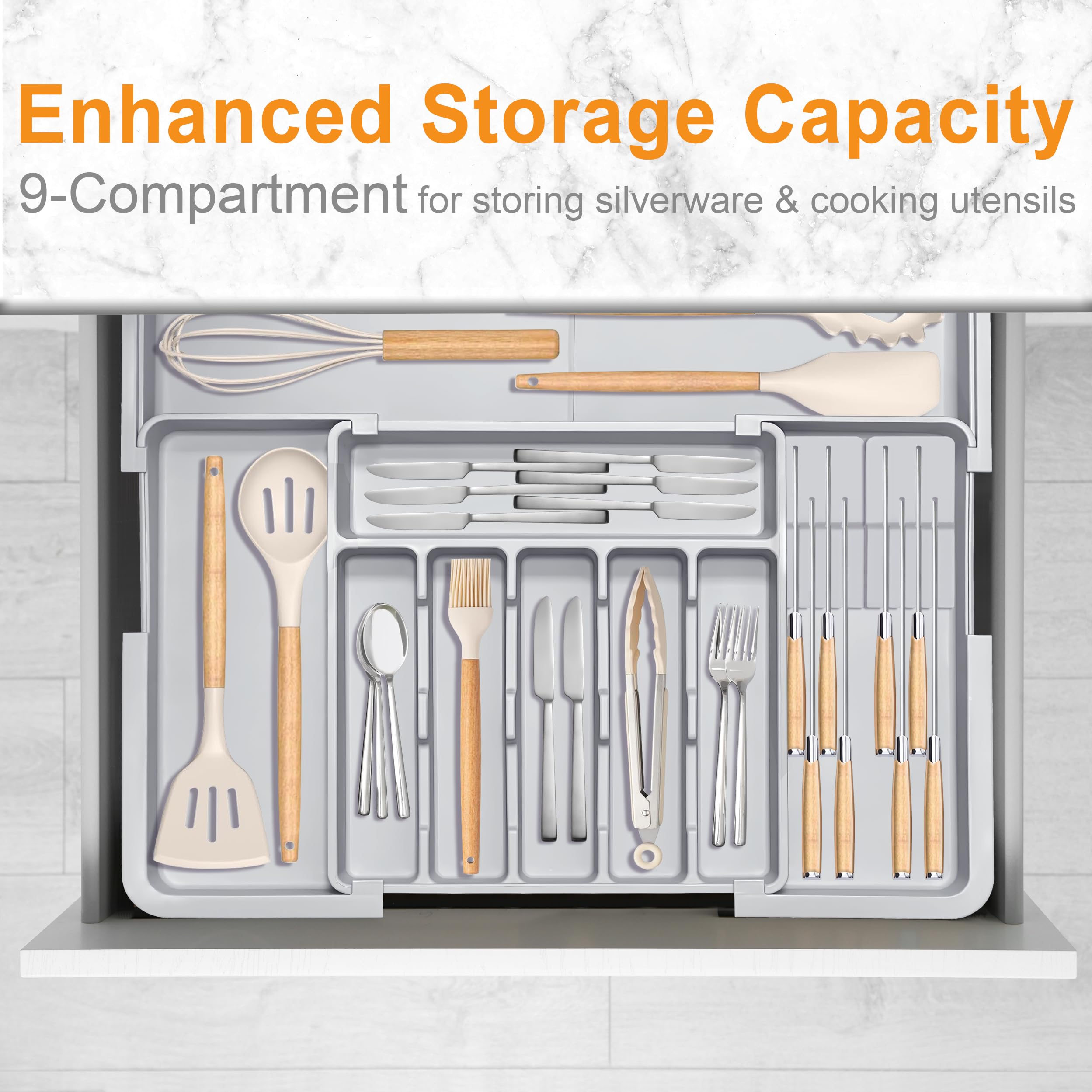 Homecor organizador extensible, expansión a izquierda y derecha para más utensilios.