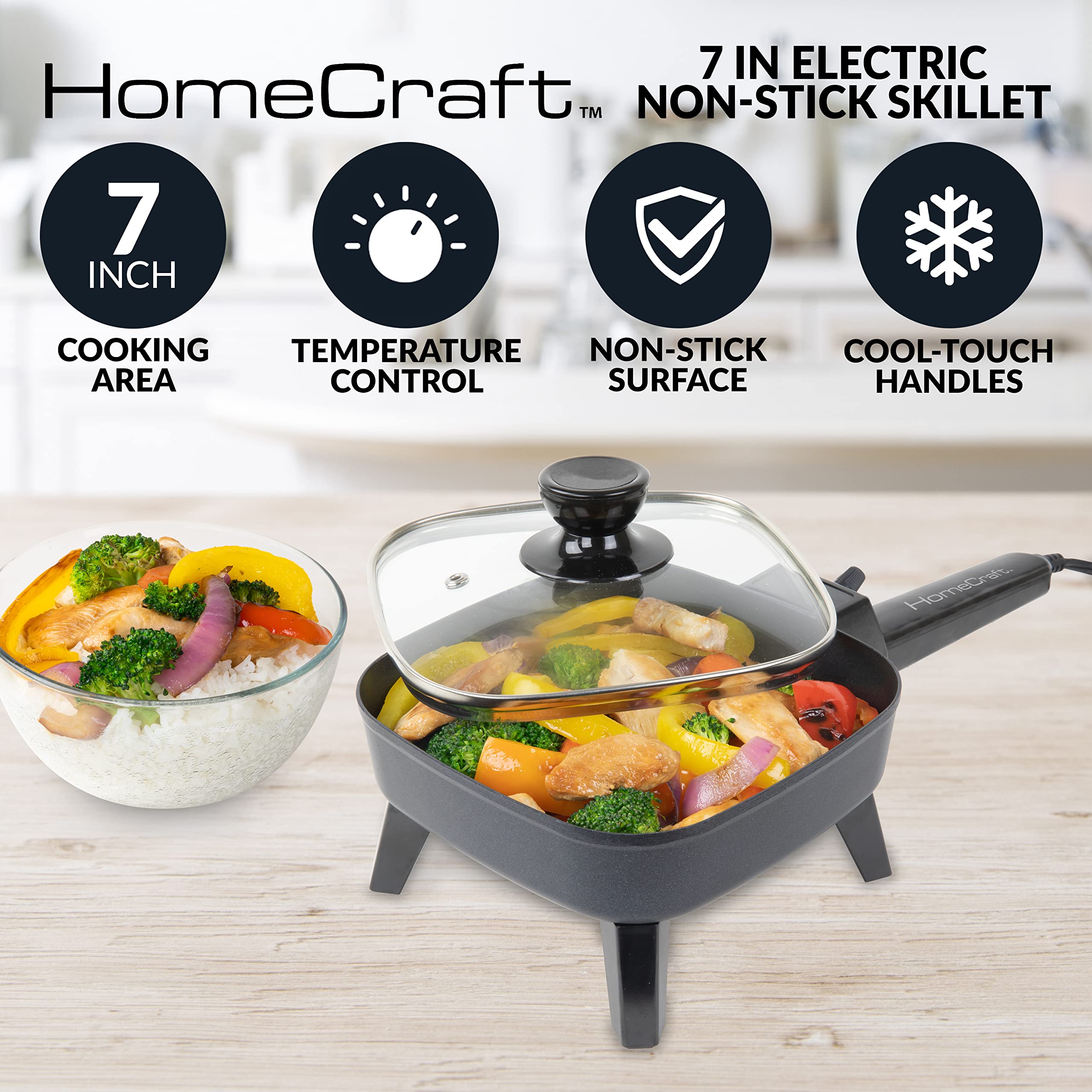 HomeCraft primer plano de la superficie antiadherente facilitando cocción sin aceite