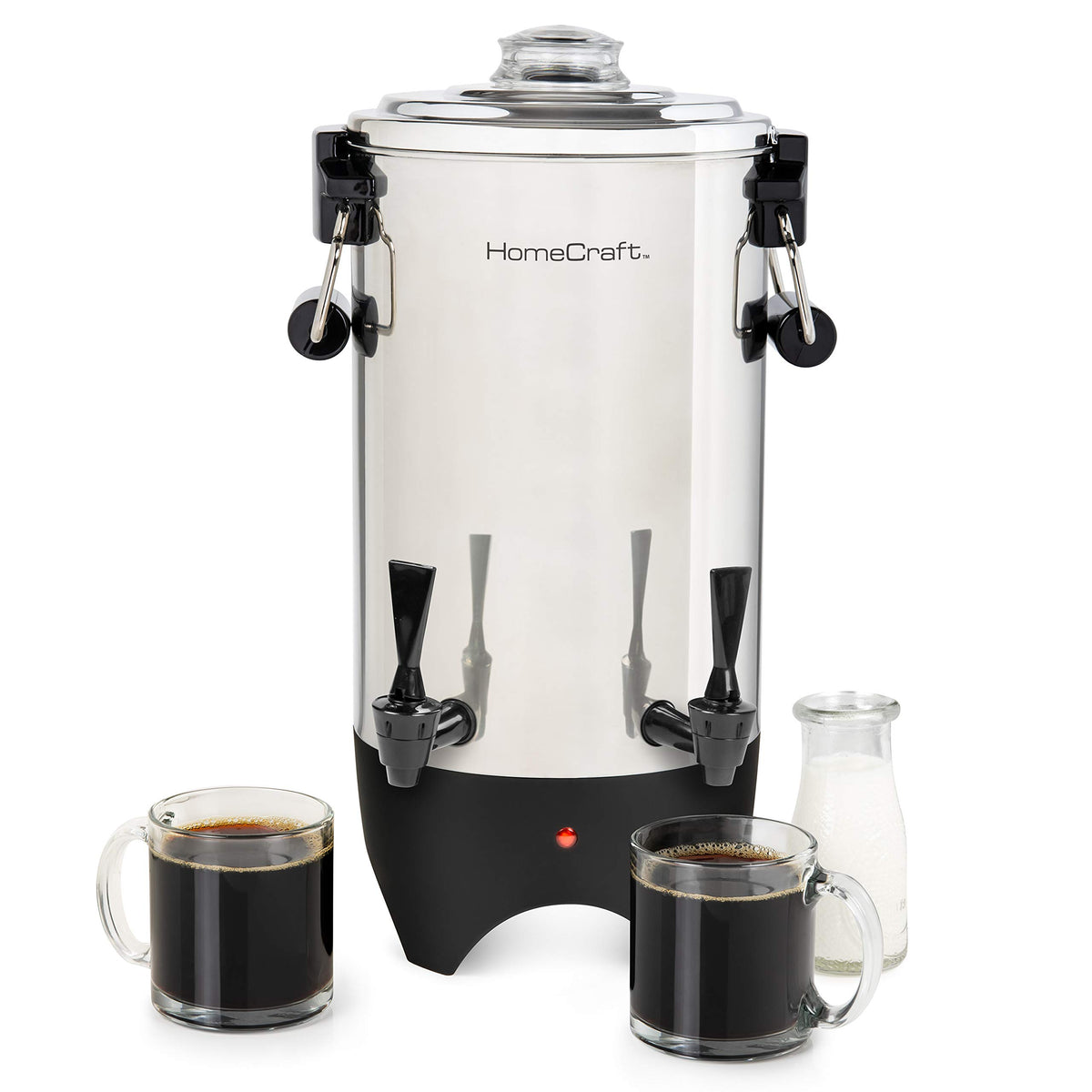 HomeCraft urna de café 45 tazas, vista frontal, ideal para grandes reuniones.