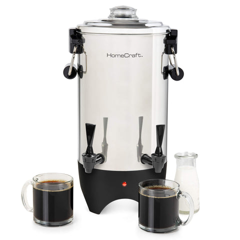 HomeCraft urna de café 45 tazas, vista frontal, ideal para grandes reuniones.