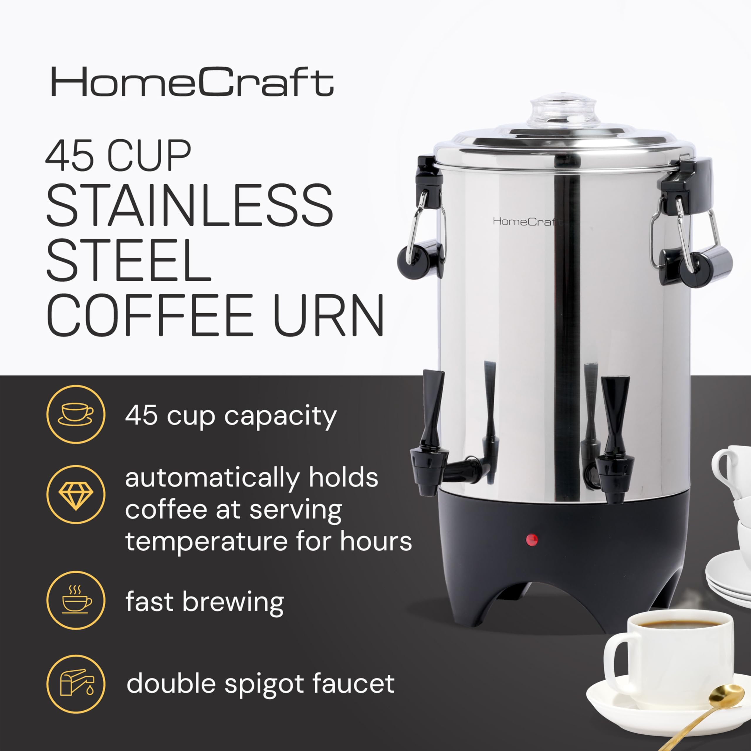 HomeCraft urna 45 tazas, grifo doble, servicio más rápido para varios invitados.