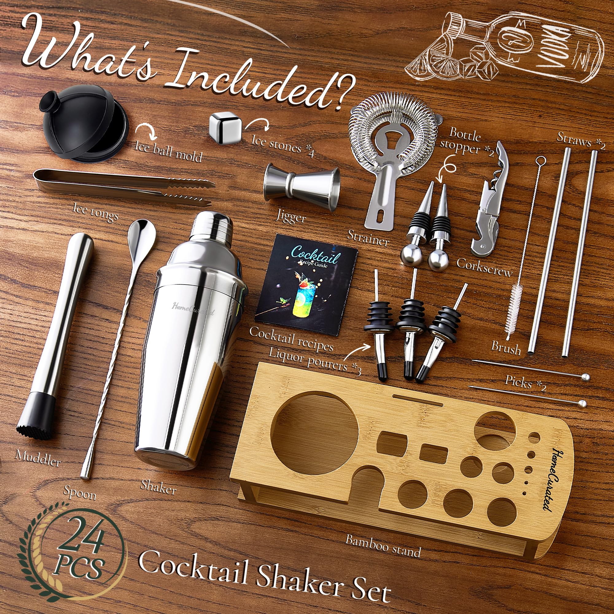 HomeCurated coctelera martini inoxidable, mezcla suave para cocteles profesionales en casa.
