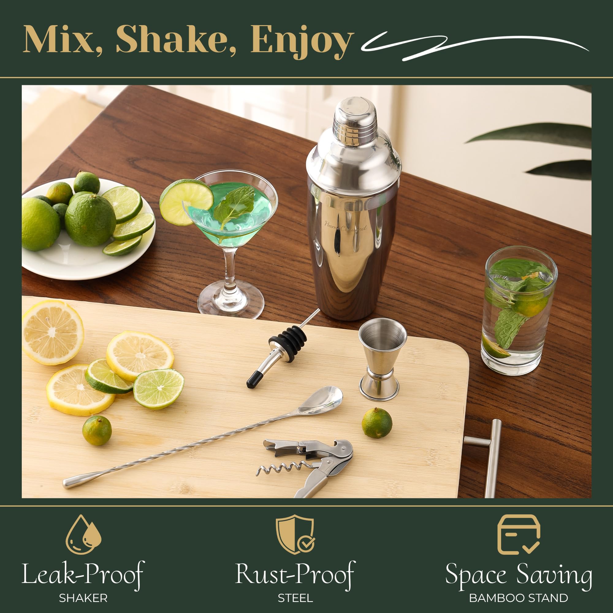 HomeCurated cuchara mezcladora inoxidable, movimientos homogéneos para bebidas.
