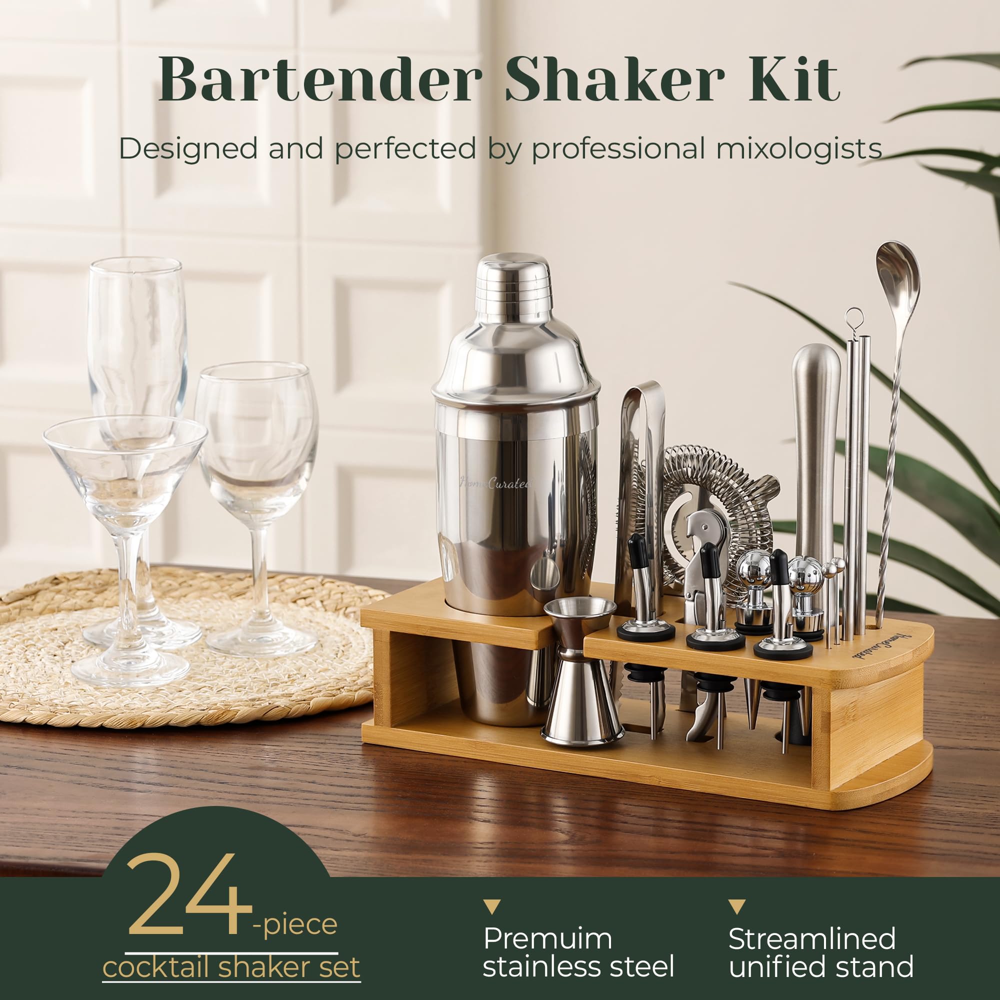 HomeCurated jigger inoxidable, medición precisa para recetas de cocteles.