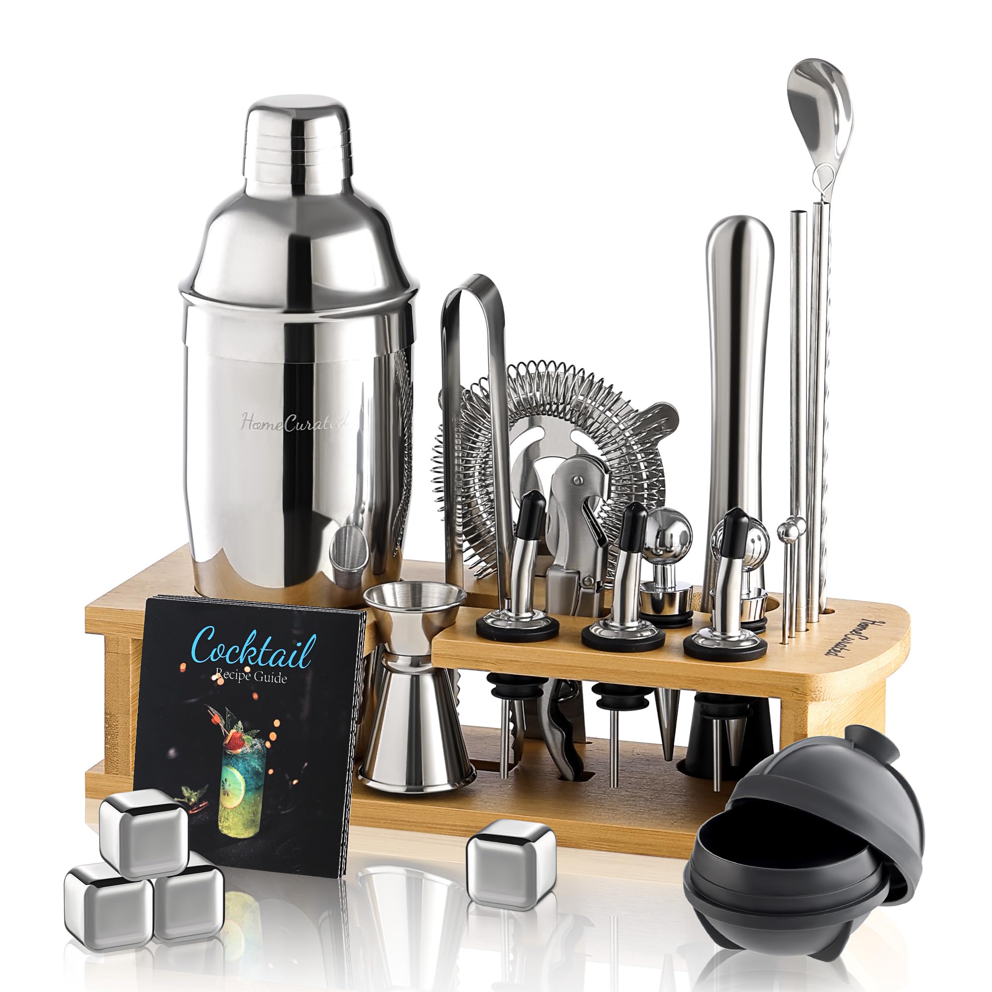 HomeCurated set de cocteles con soporte, organización elegante para reuniones.