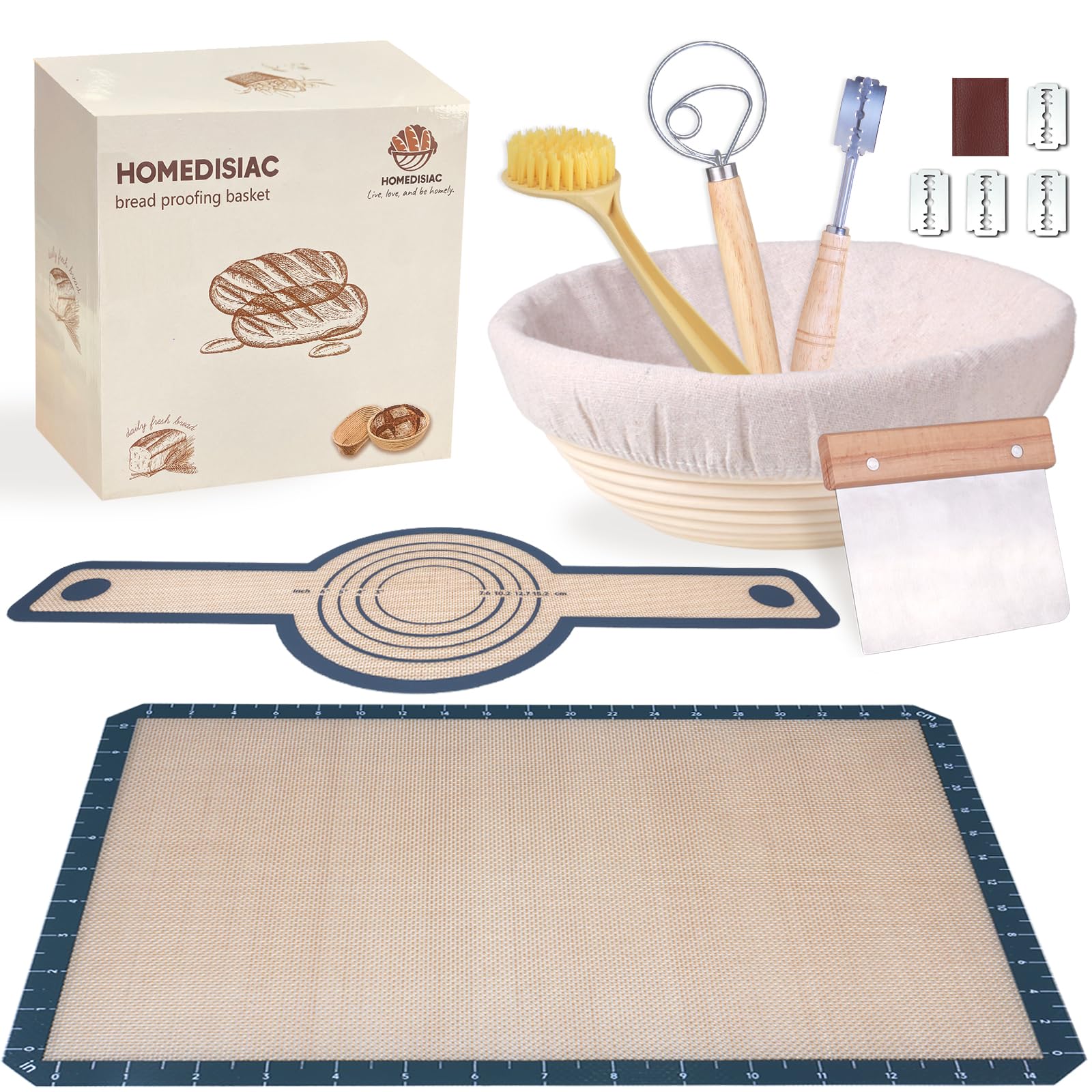 HOMEDISIAC banneton redondo de 9 pulgadas para pan artesano, forma perfecta