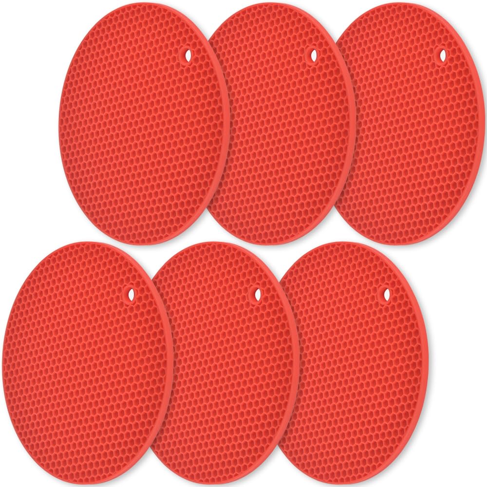 HomEdge trivets de silicona, paquete de seis en rojo, ideal para proteger superficies.