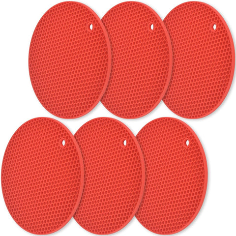 HomEdge trivets de silicona, paquete de seis en rojo, ideal para proteger superficies.