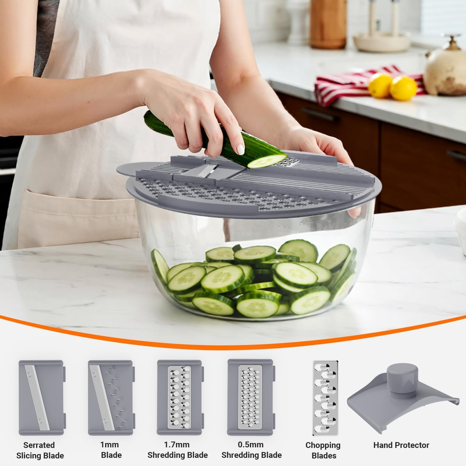 HomeHacks centrífuga con cinco cuchillas para cortar y rallar.
