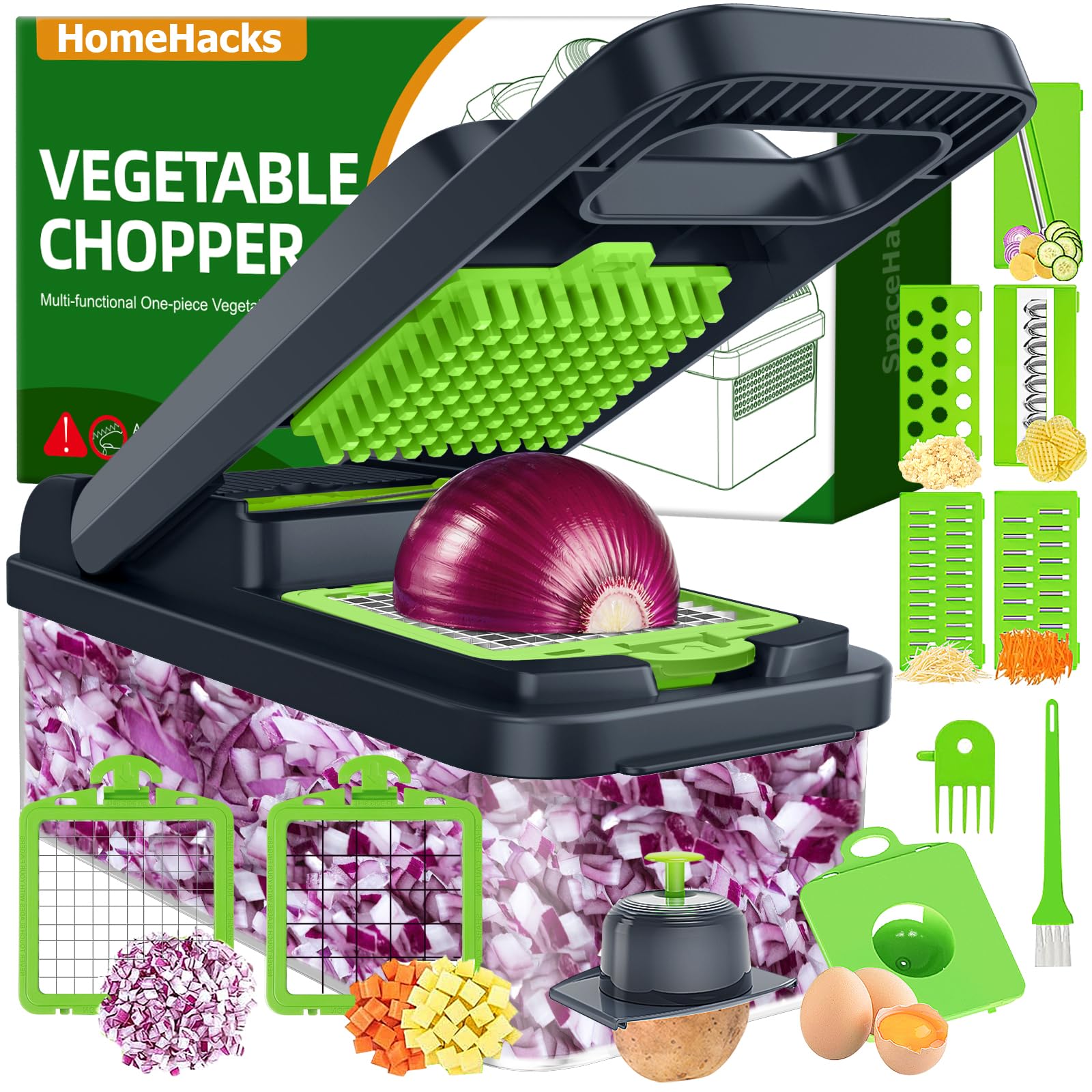 HomeHacks Picadora de Verduras 12 en 1 con tapa y mango para uso cómodo.