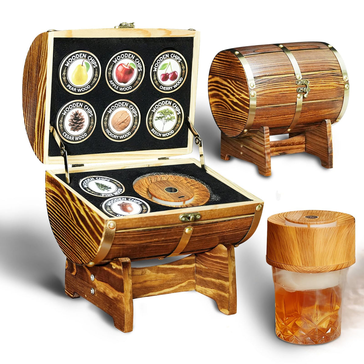 HOMEHELP ahumador whisky barril de madera, elegante estuche para la barra.