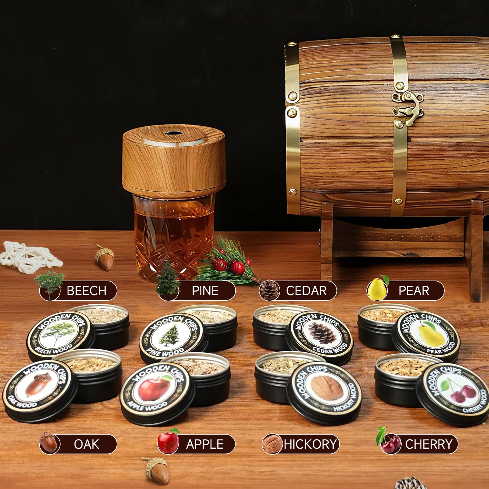 HOMEHELP estuche barril madera añade elegancia y almacenamiento reutilizable.