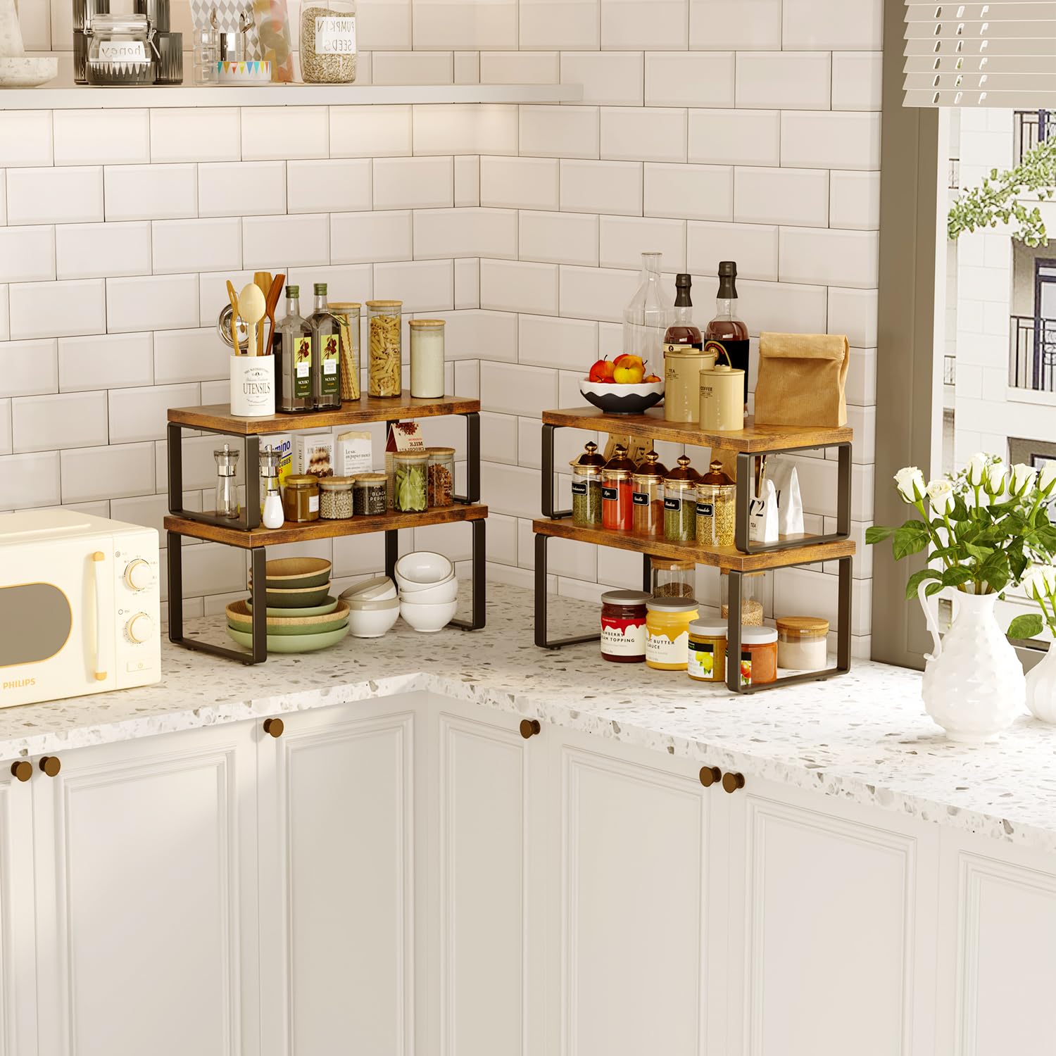 Homeiju estante-apilable-juego-de-4-cocina, configuración flexible
