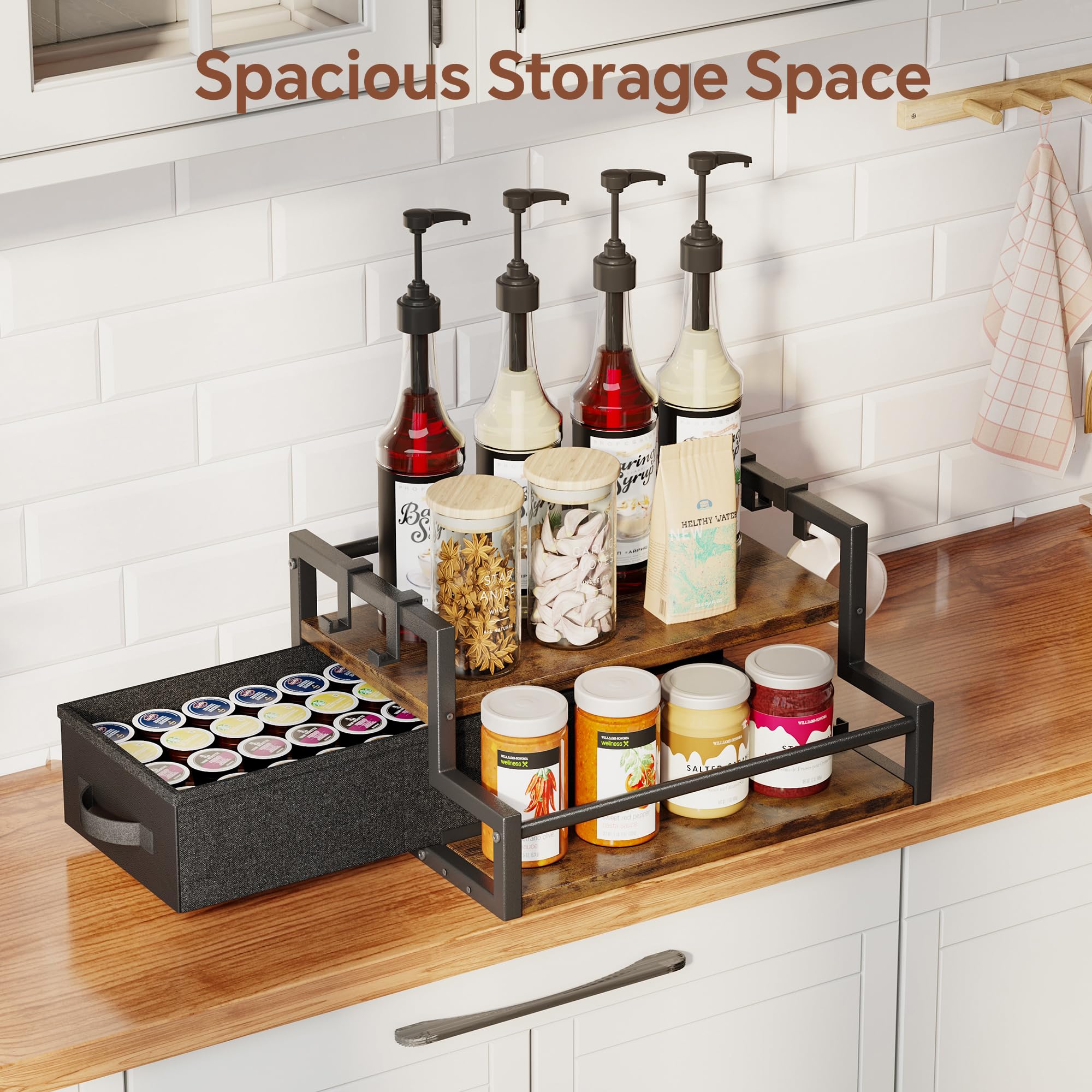 Estante para botellas y jarabes Homeiju, ideal para baristas y cocinas con poco espacio.
