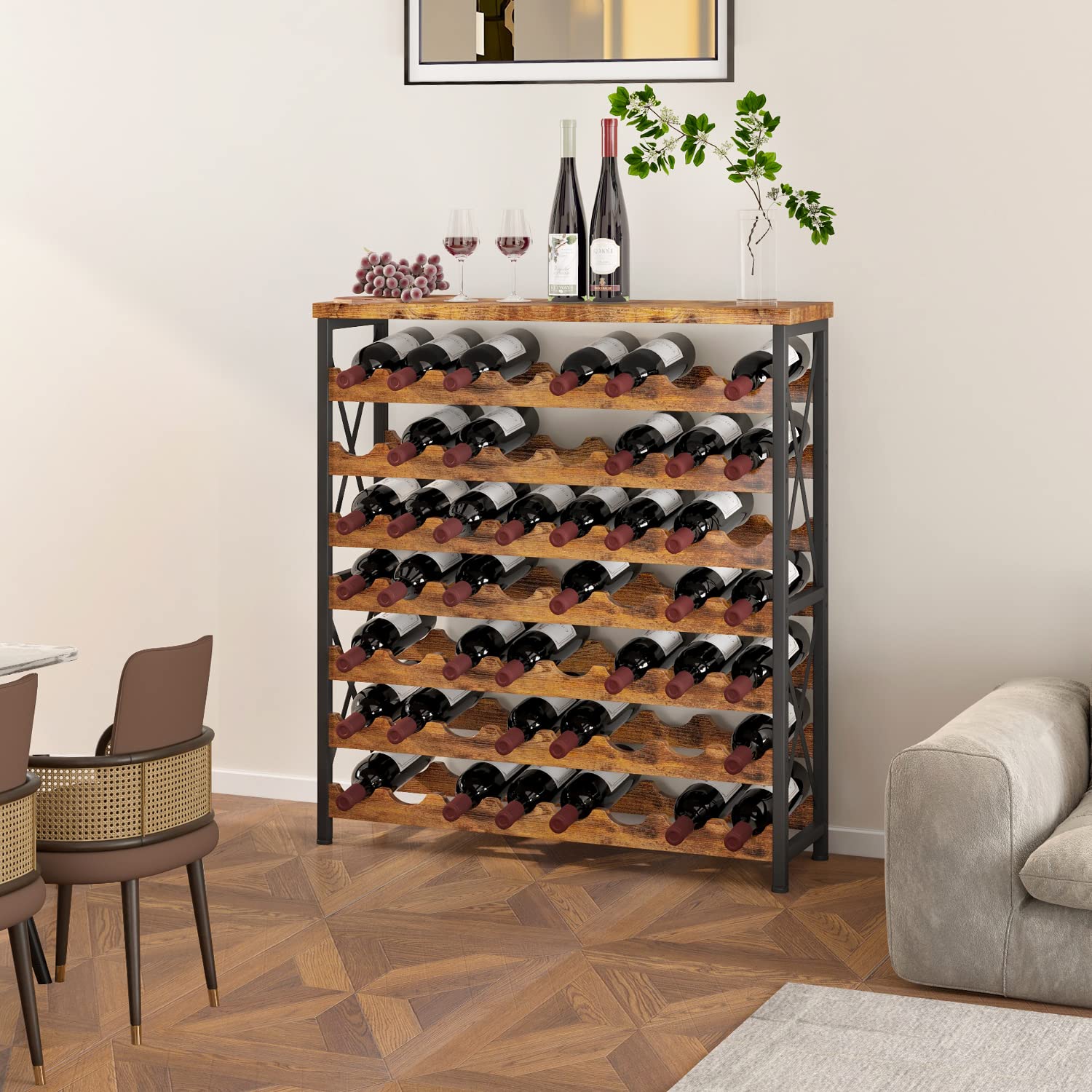 Homeiju estante vino 56 botellas, barras laterales de hierro para mayor estabilidad