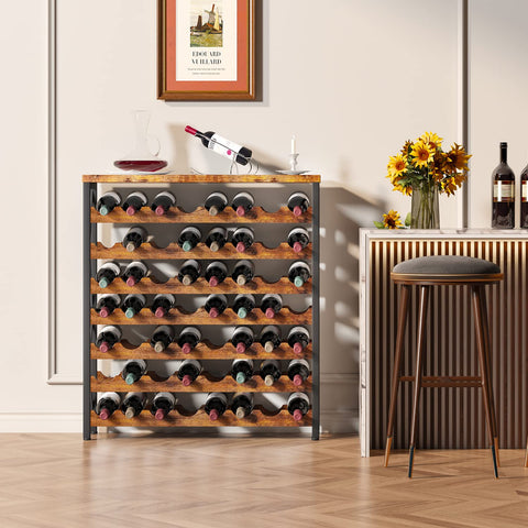 Homeiju estante vino 56 botellas, construcción duradera en madera y metal