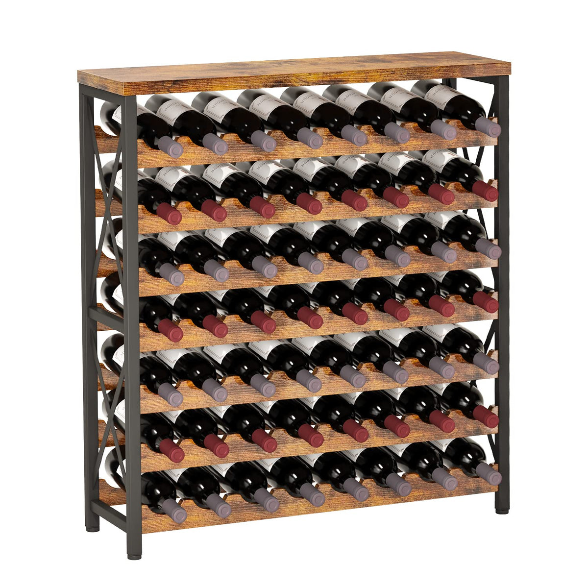 Homeiju estante vino 56 botellas, vista frontal que destaca gran capacidad