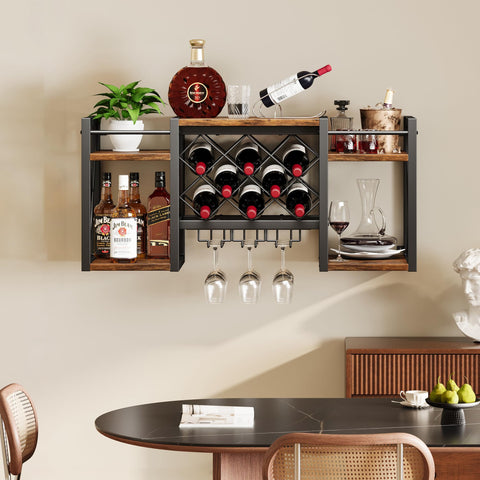 Homeiju exhibicion vino y vasos: decoracion funcional para comedor o bar casero.