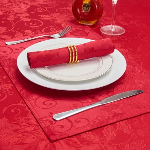 Mantel HomeJoy damasco floral invierno, idea de mesa elegante.