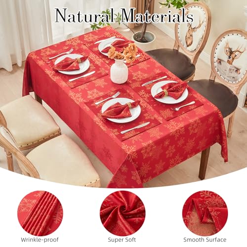 Mantel HomeJoy diseño rojo y dorado, perfecto para celebraciones navideñas.