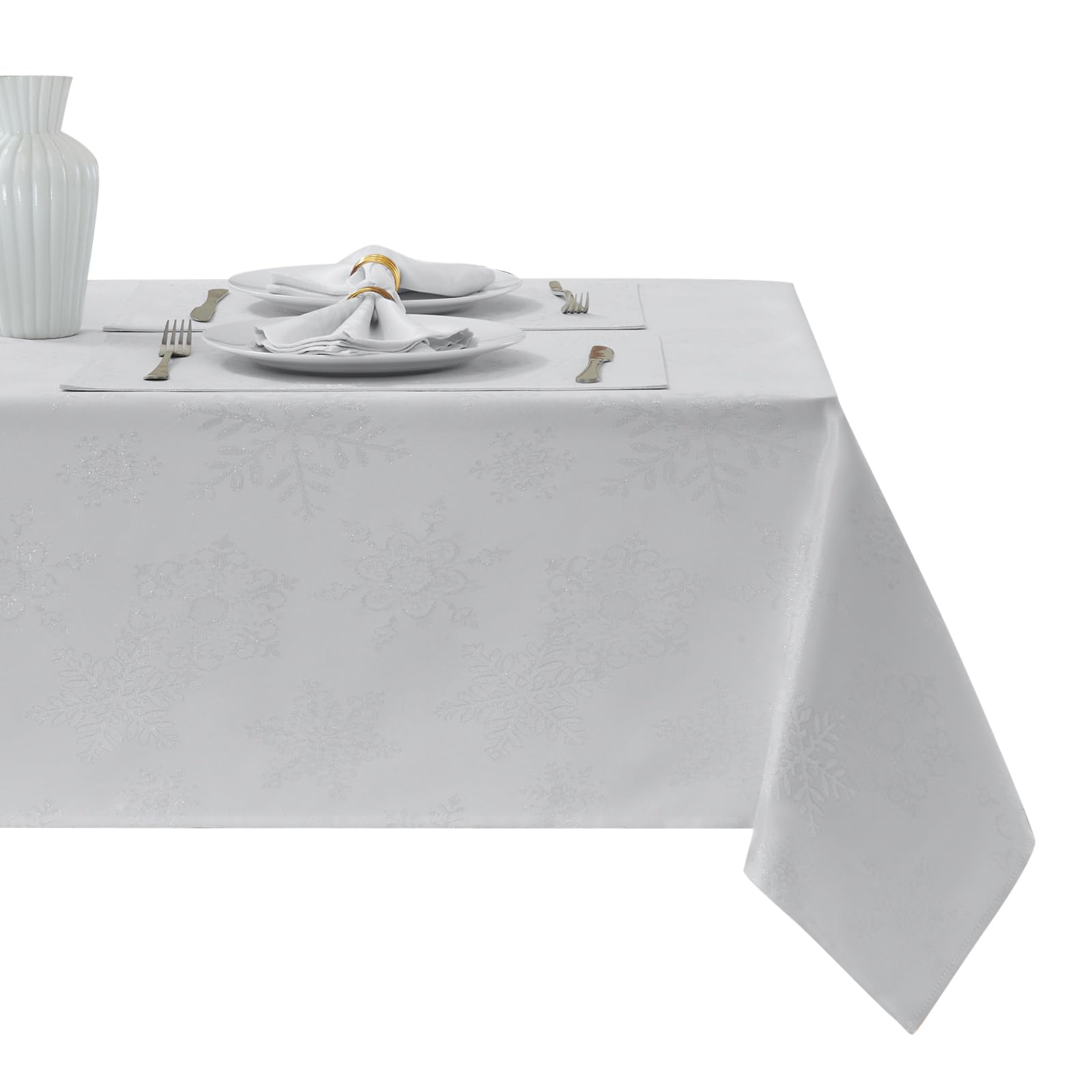 Mantel HomeJoy navidad rectangular metalizado con copos de nieve, fácil de limpiar