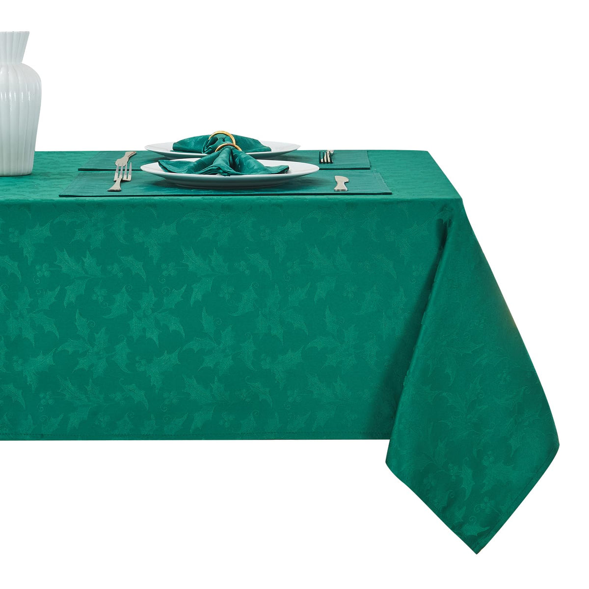 Mantel HomeJoy rectangular jacquard floral invernal añade elegancia y protección impermeable a la mesa