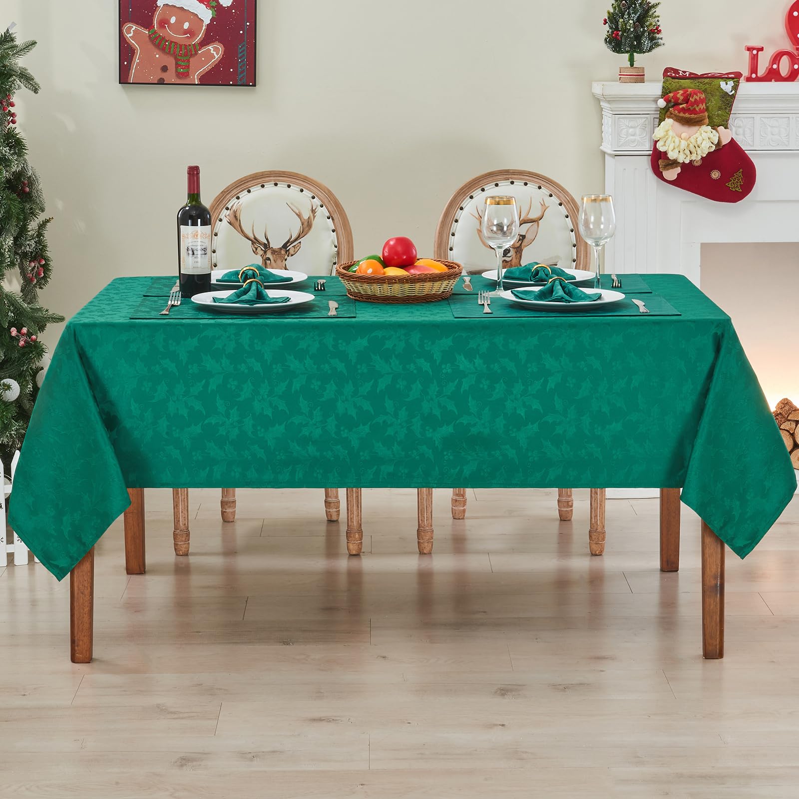 HomeJoy manteles individuales y servilletas verde, conjunto para mesa festiva.