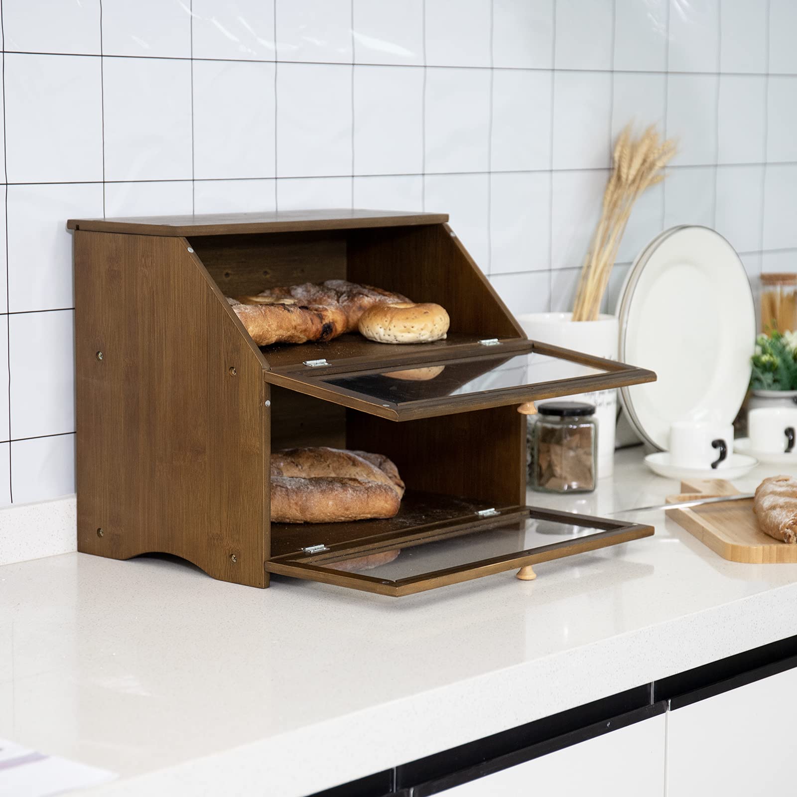 HOMEKOKO panera doble capa interior dos compartimentos: organiza pan, bollos y muffins.