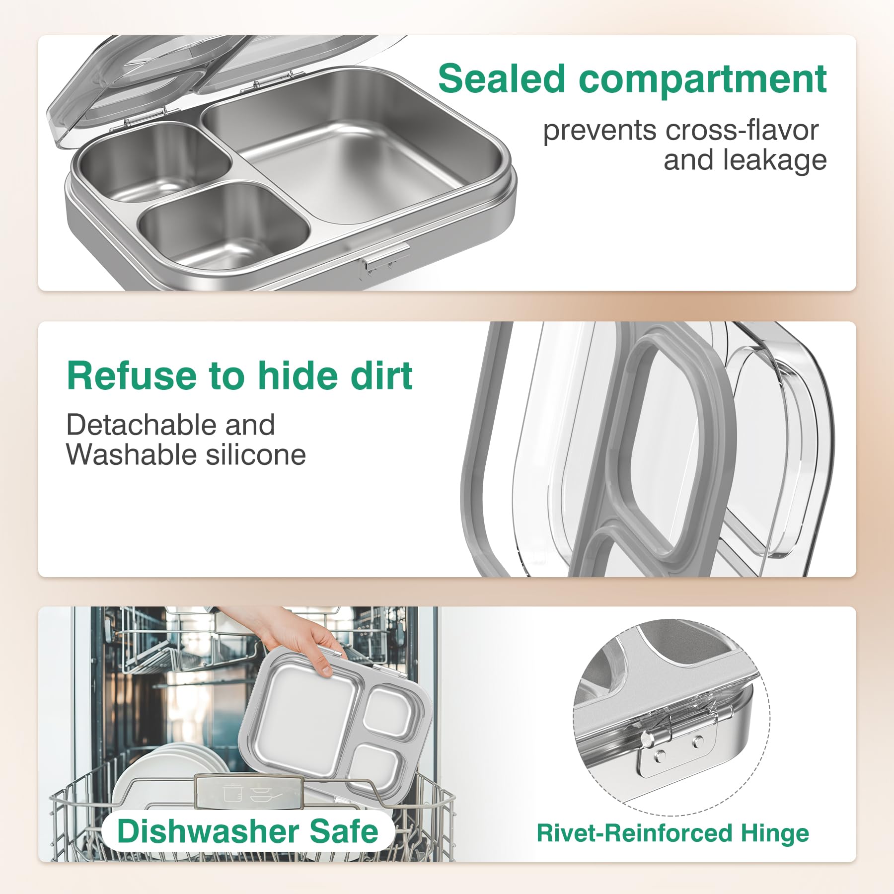 HOMEKOL compartimentos antifugas con sello de silicona para transporte sin derrames.