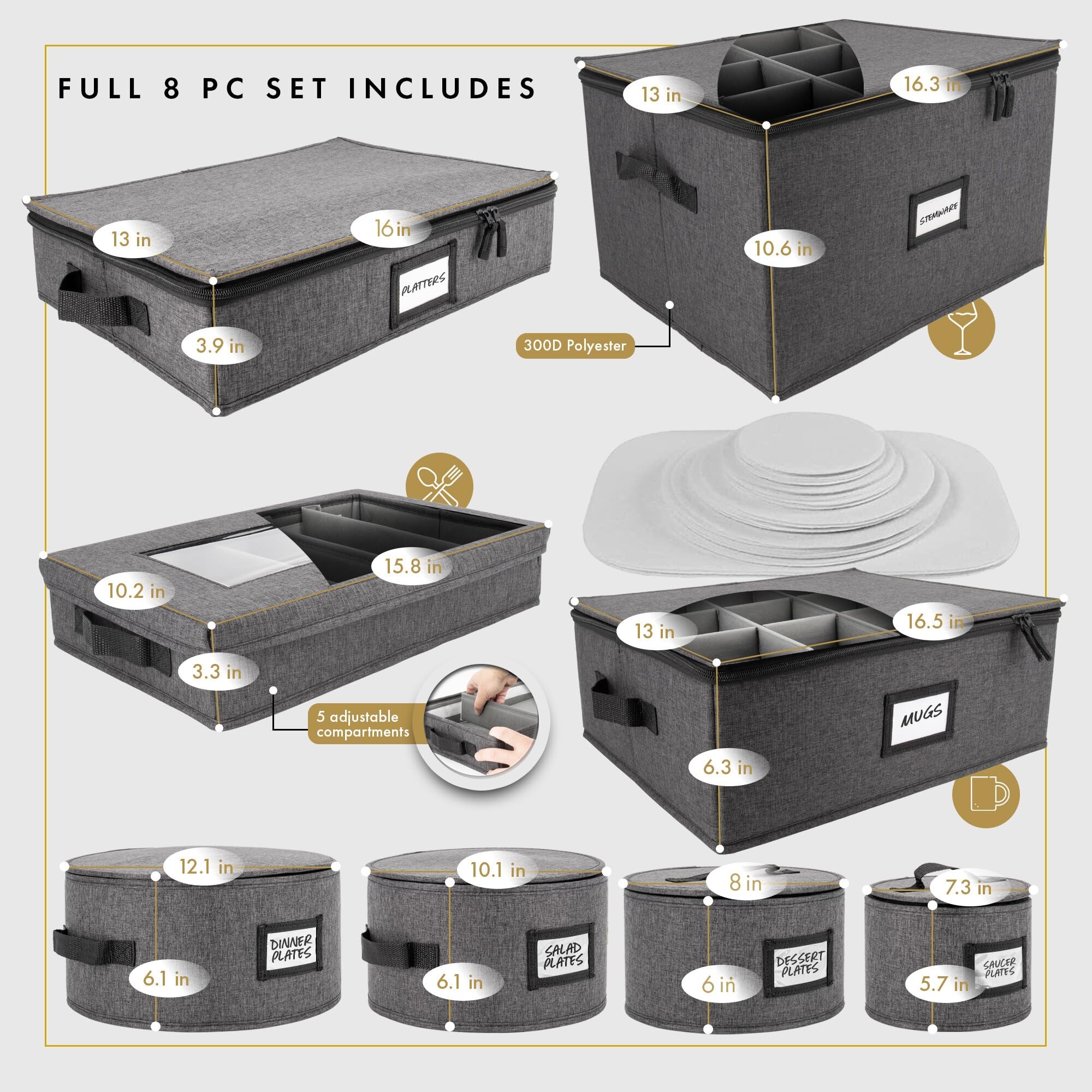 HOMELUX THEORY: almacenamiento de platos con 48 fieltros para protección durante el traslado.