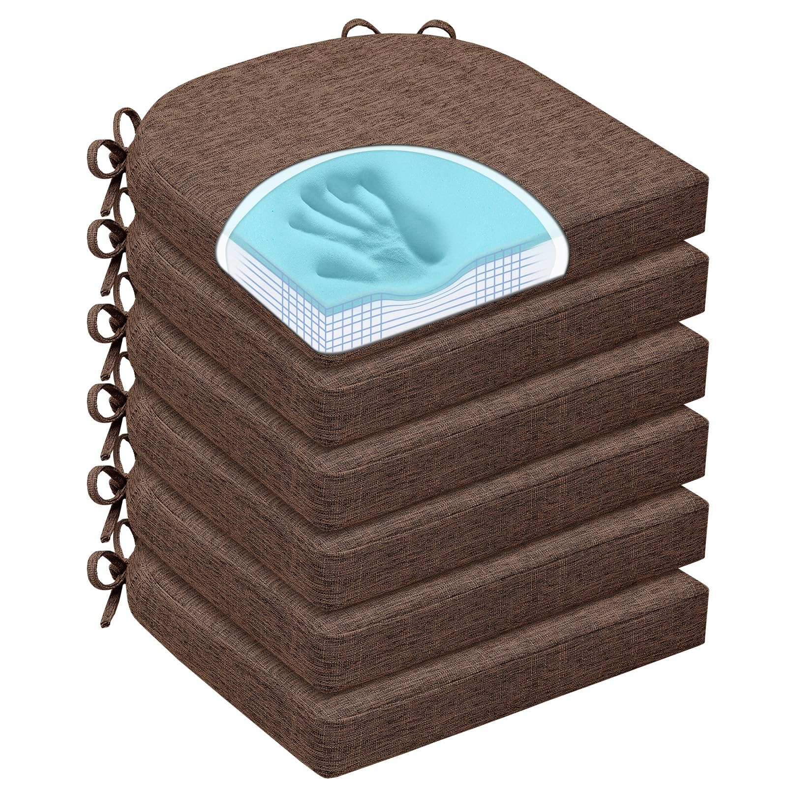 Cojines HOMELYSIAN para sillas de comedor, set de 6, antideslizantes y con cordones seguro.