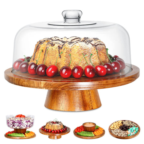 Homeries platillo para tarta de acacia de 12 pulgadas con tapa, ideal para exhibir pasteles.