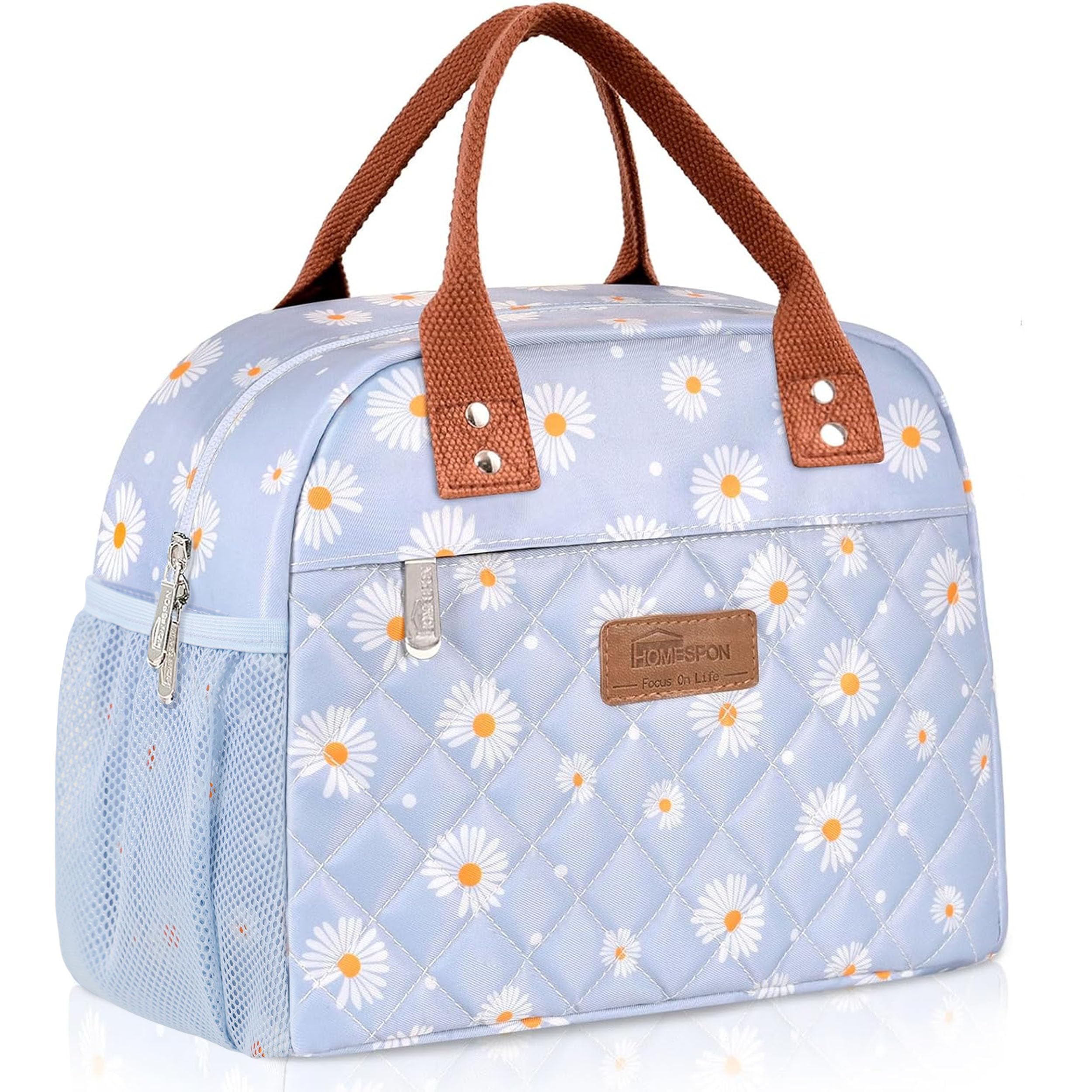 HOMESPON bolsa de almuerzo azul daisy frente, gran capacidad para comida y bebidas