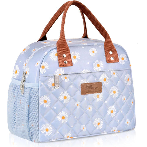 HOMESPON bolsa de almuerzo azul daisy frente, gran capacidad para comida y bebidas