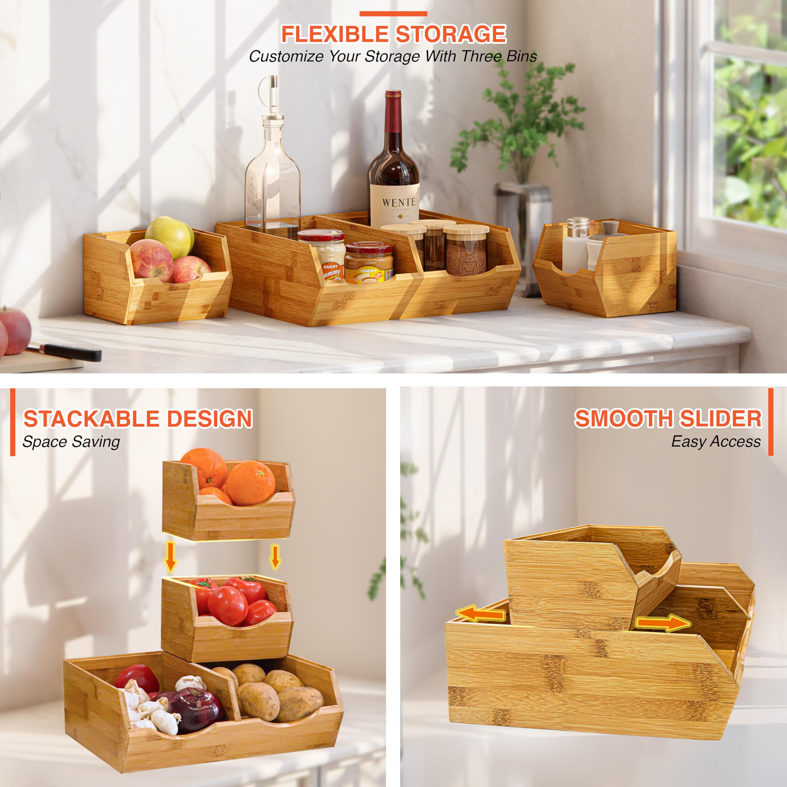 Conjunto HOMESTEAD de contenedores apilables para optimizar estantería y almacenamiento.