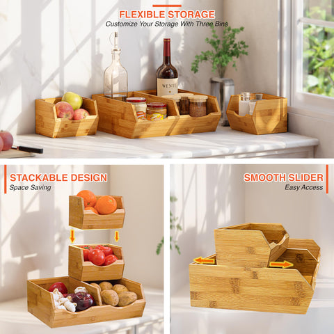 Conjunto HOMESTEAD de contenedores apilables para optimizar estantería y almacenamiento.