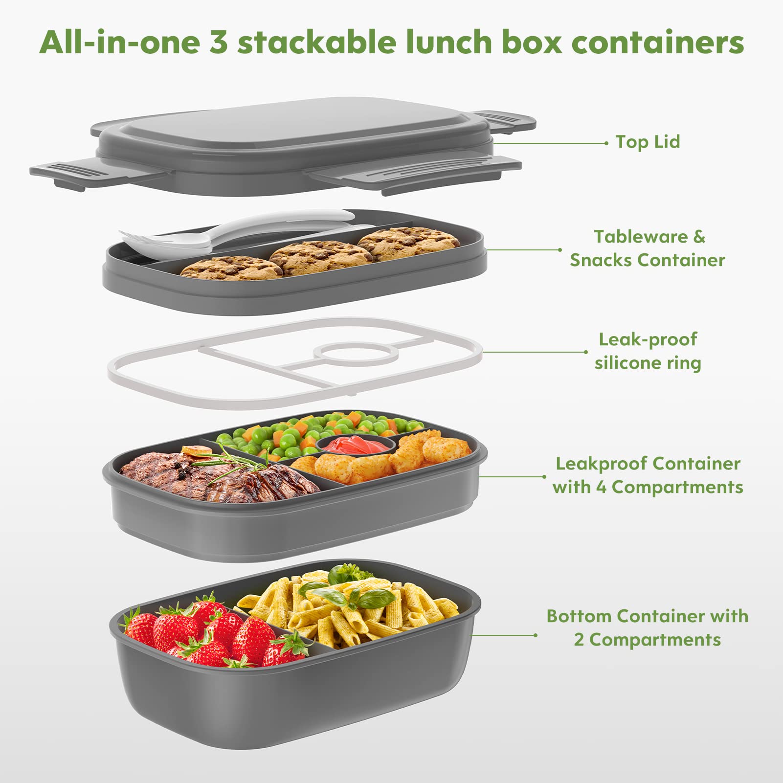 HOMETALL Bento Box sellado con 4 clips para evitar derrames