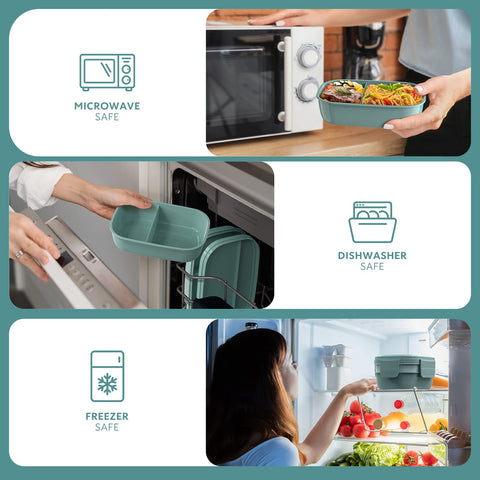 Apto para microondas, congelador y lavavajillas para comodidad diaria.