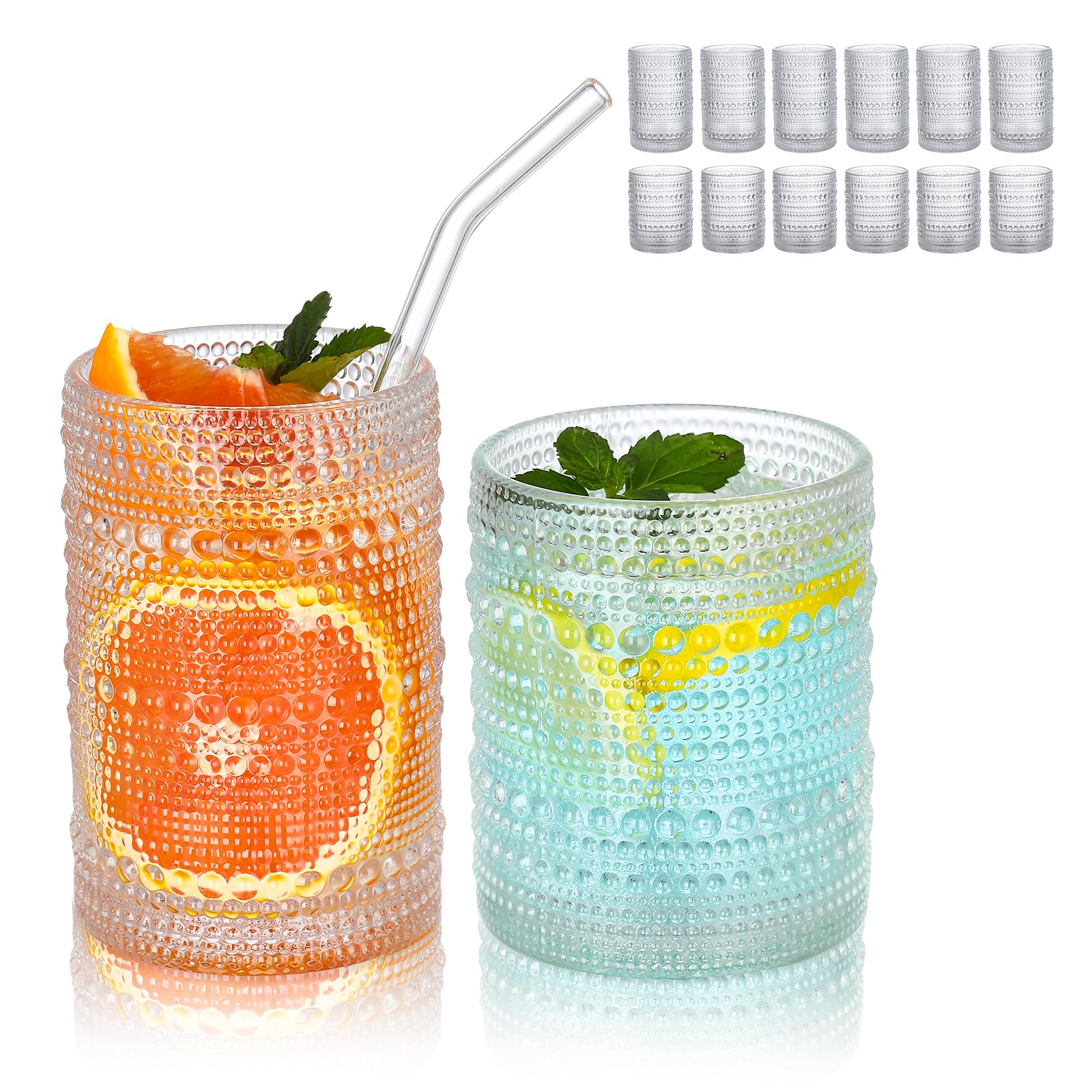 HomeVogue copa hobnail 12oz para bebidas diarias con estilo vintage.