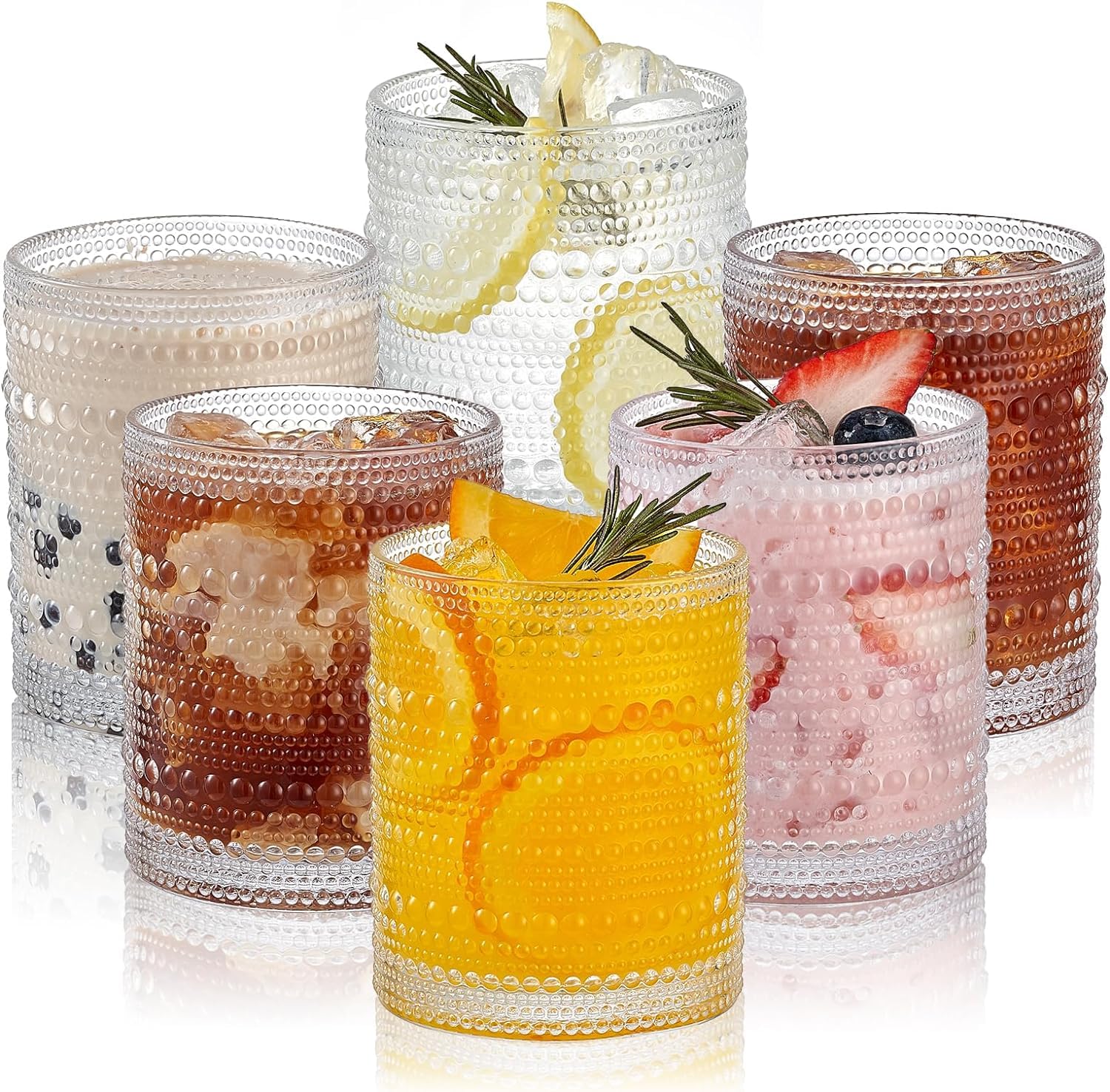 HomeVogue Hobnail vasos 12oz: conjunto elegante para cócteles y bebidas frías.