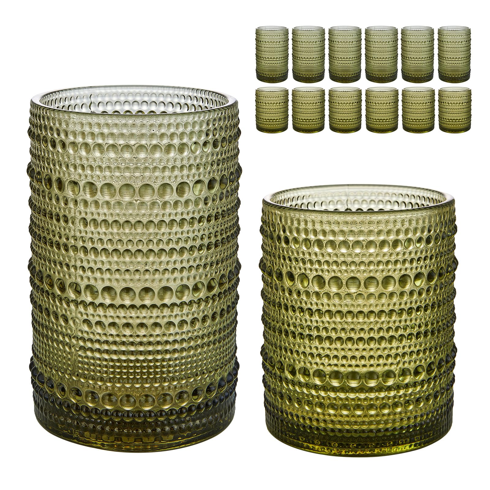 HomeVogue Vintage Hobnail vasos 12 onzas y 15 onzas, juego completo para bebidas variadas.