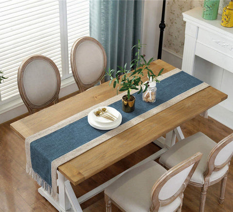 HomeyHo centro de mesa rústico con franja azul, para cenas