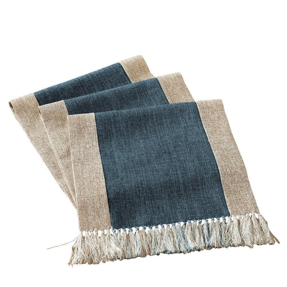 HomeyHo centro de mesa rústico con franja azul, ideal para comedor