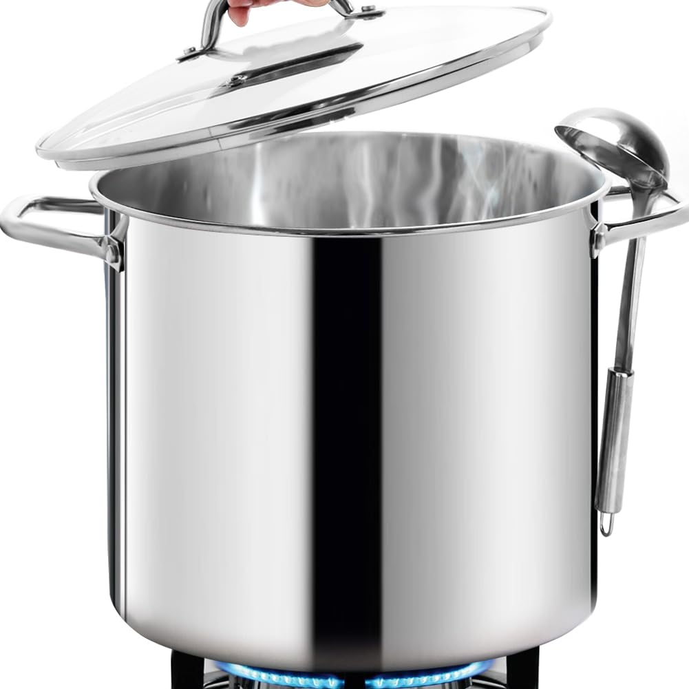 Olla stock grande HOMICHEF con tapa de vidrio, ideal para caldos y mariscos