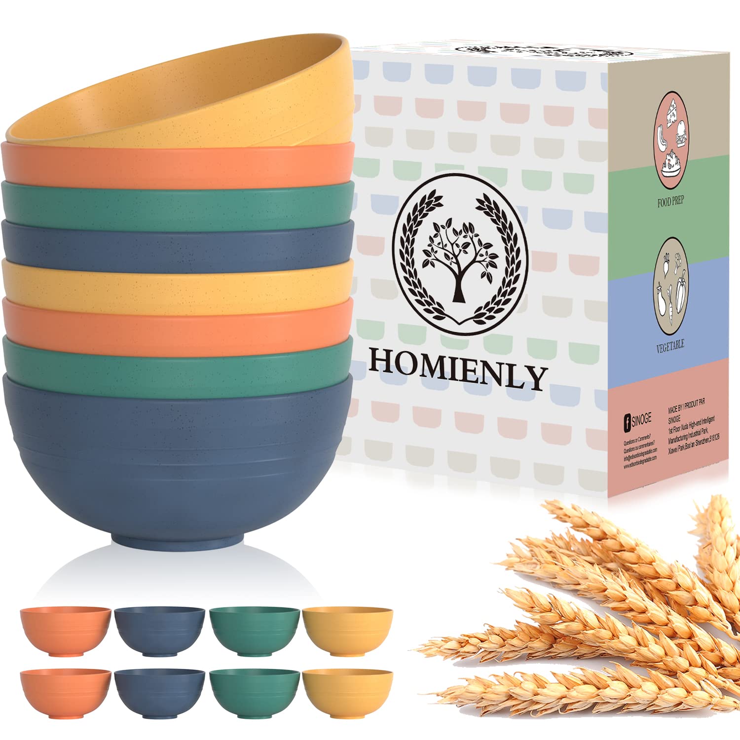 Homienly cuencos de trigo irrompibles vistos de frente; duraderos para desayunos.