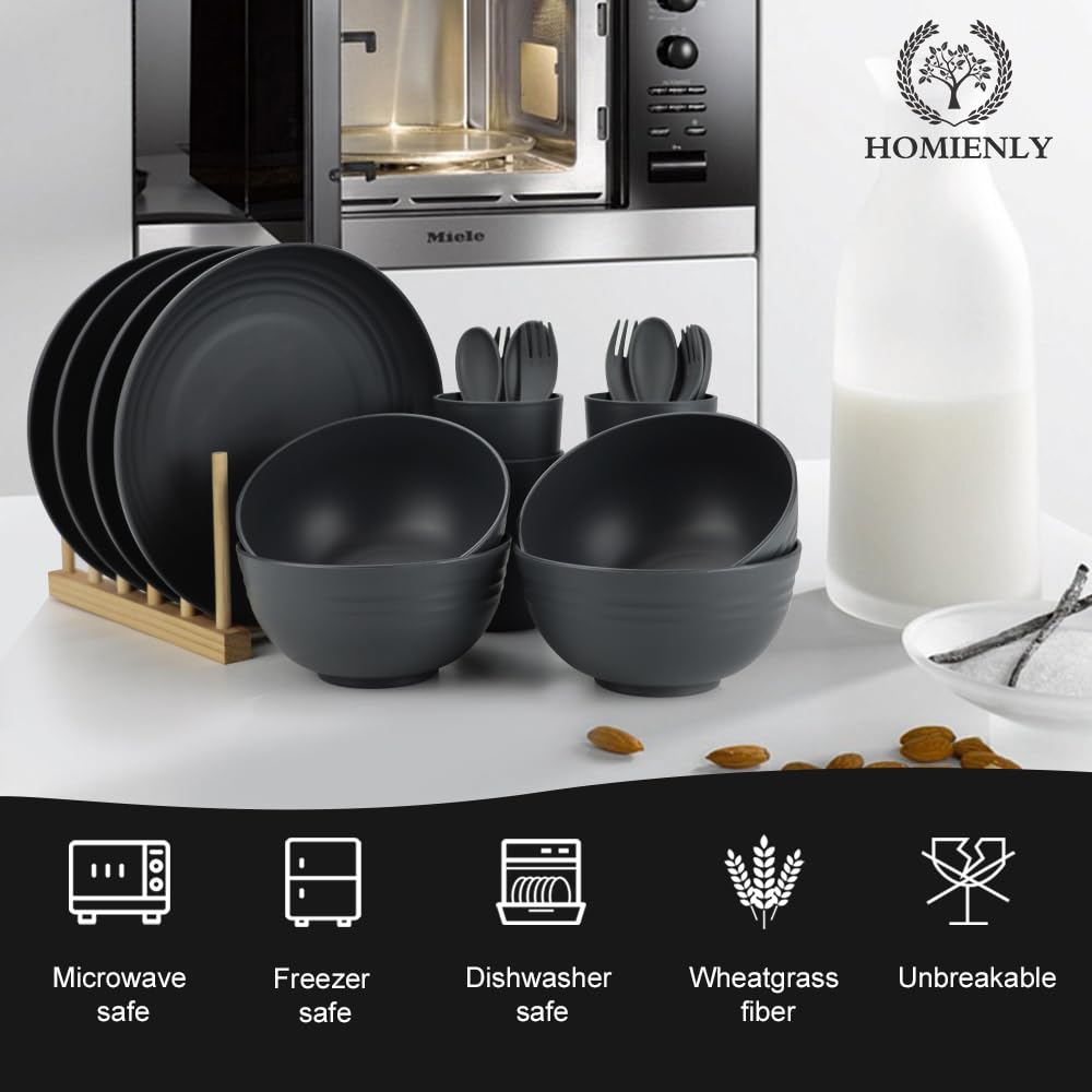Homienly cuencos negro mate de fibra de trigo, ligeros y aptos para microondas