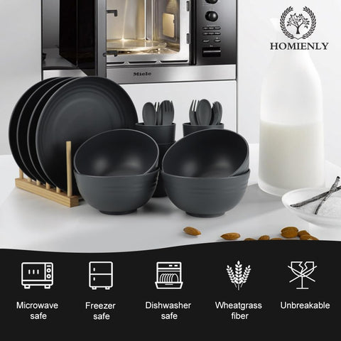 Homienly cuencos negro mate de fibra de trigo, ligeros y aptos para microondas