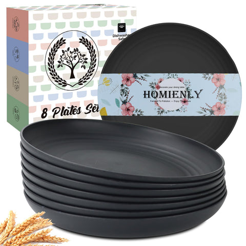 Plato Homienly de 10 pulgadas, negro, ideal para cenas familiares y limpieza sencilla.